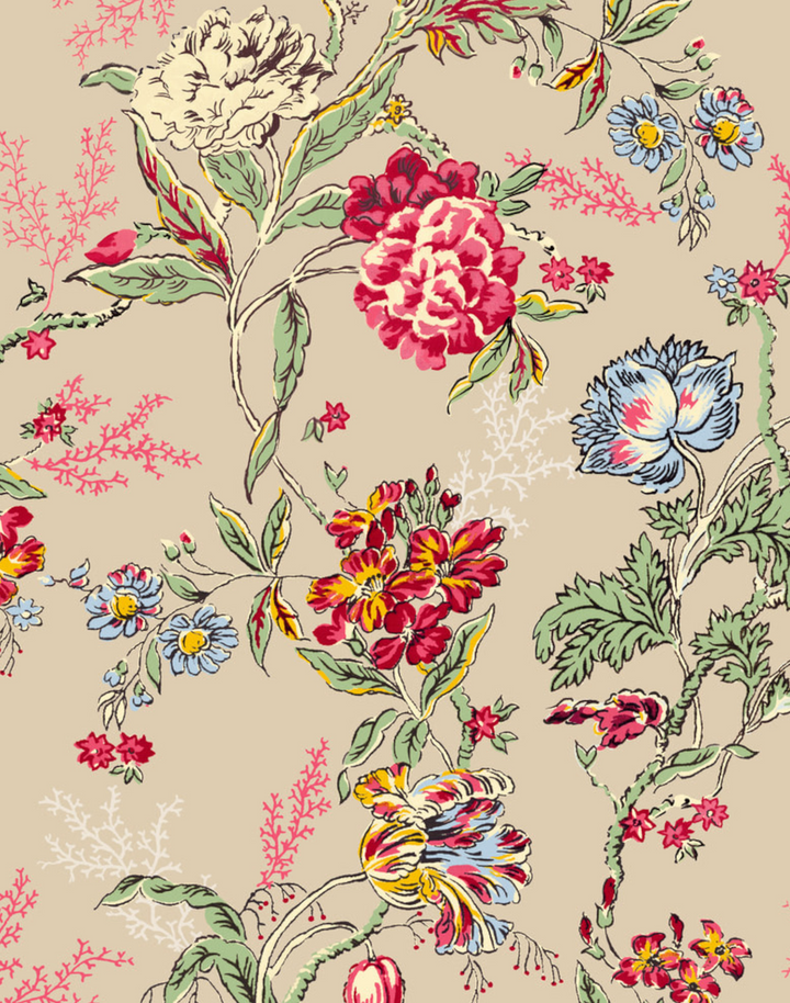 Bloomin Lovely, Coffee Cream - Linen Fabric