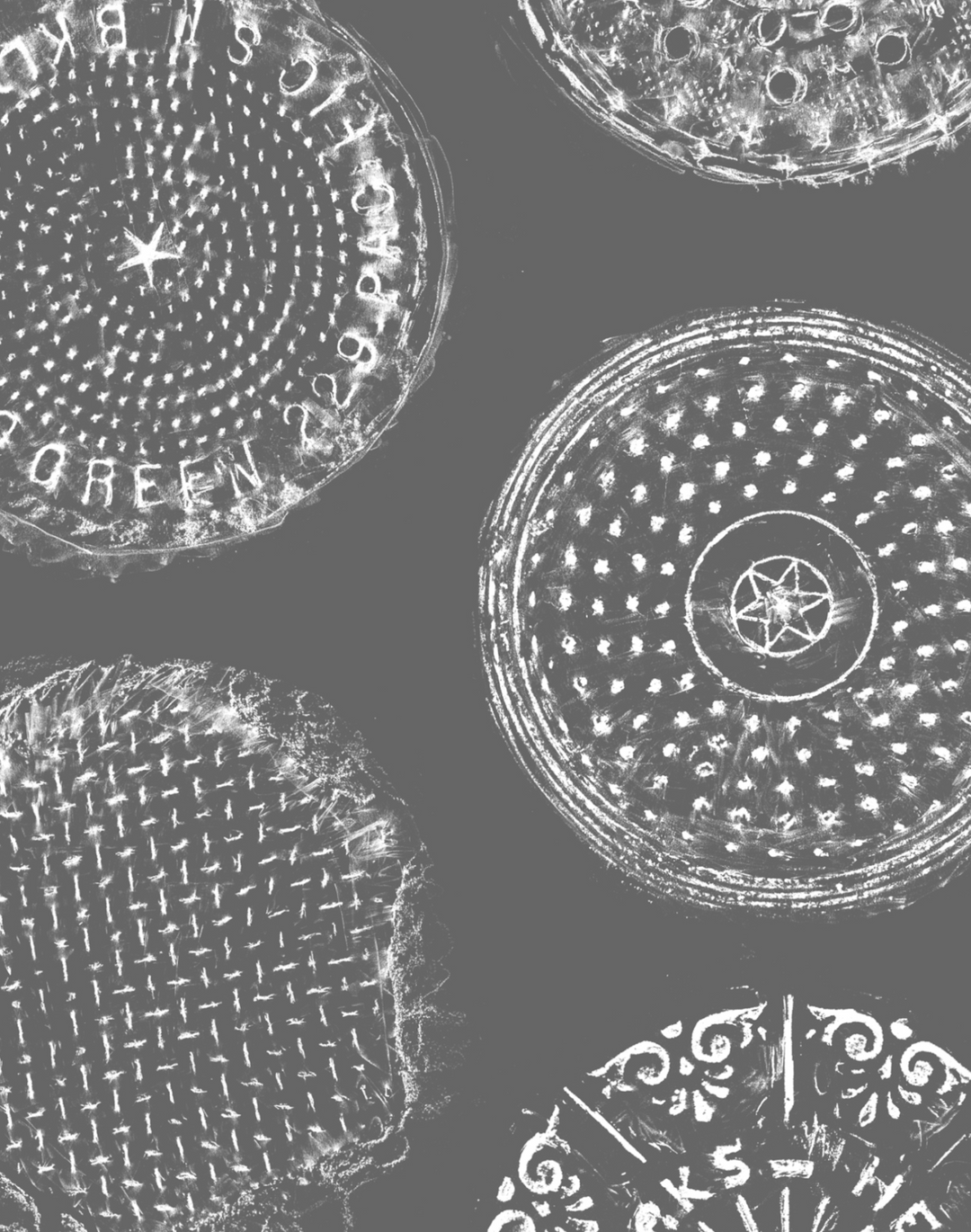Brooklyn Manhole, White on Charcoal