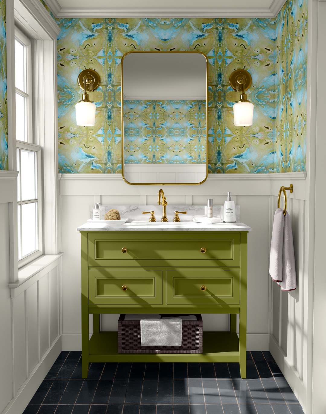 Celery & Teal Damask
