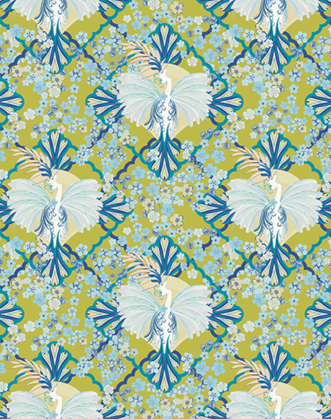 Faded Glamour, China Blue on Chartreuse