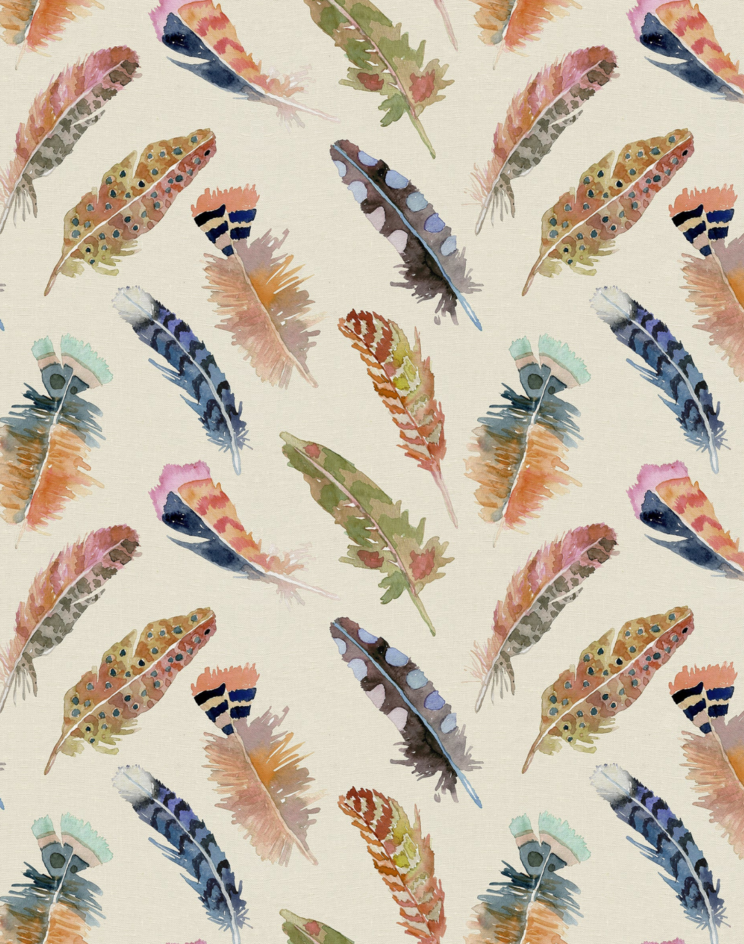 Feathers, Neutral - Linen Fabric