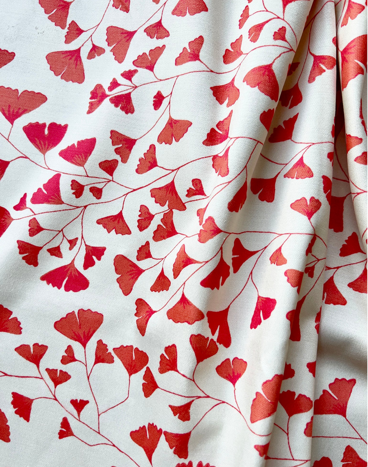 Ginkgo Leaves Fabric, Aurora Red