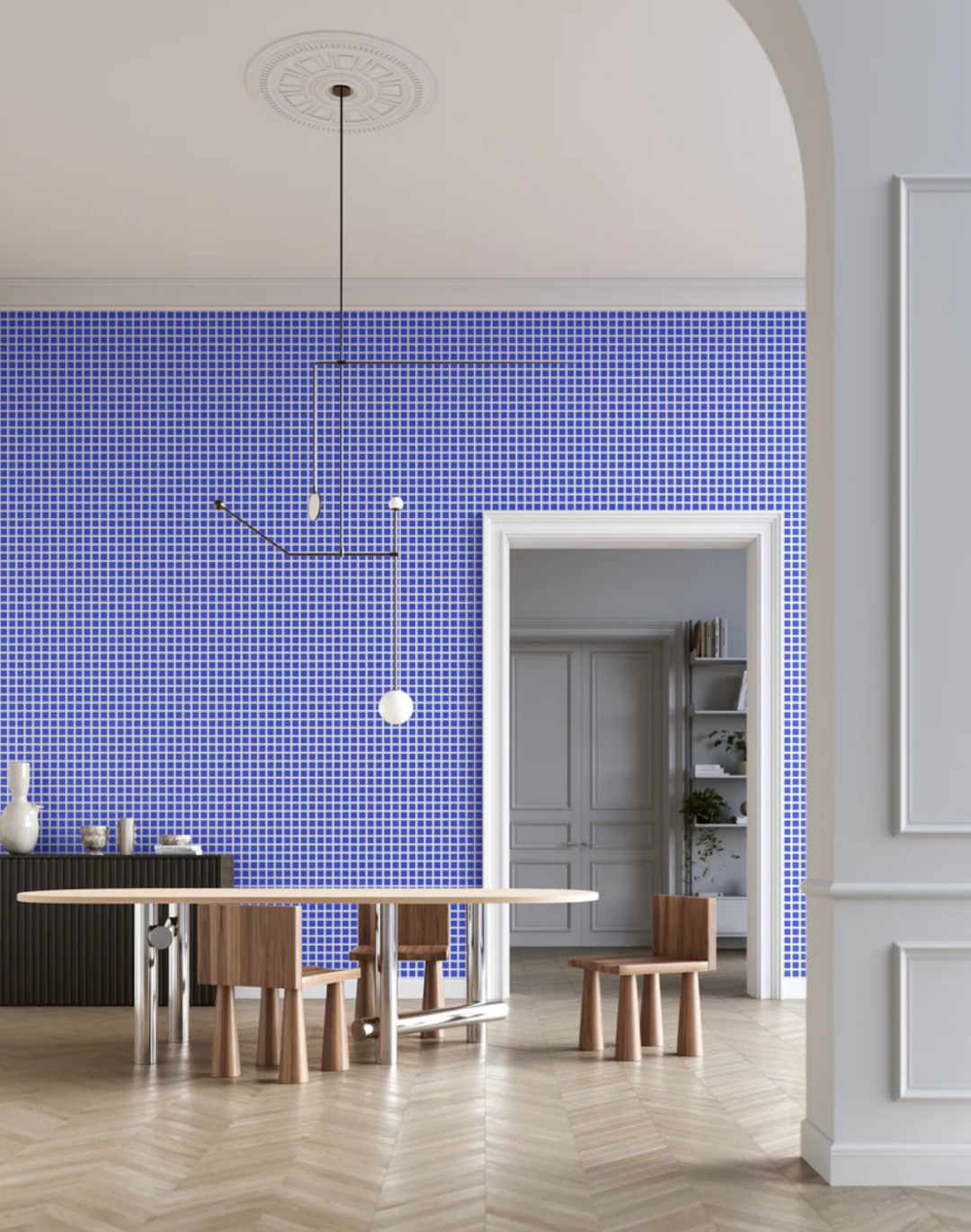 Grid - Small Bold, Line: White | Background: Blue