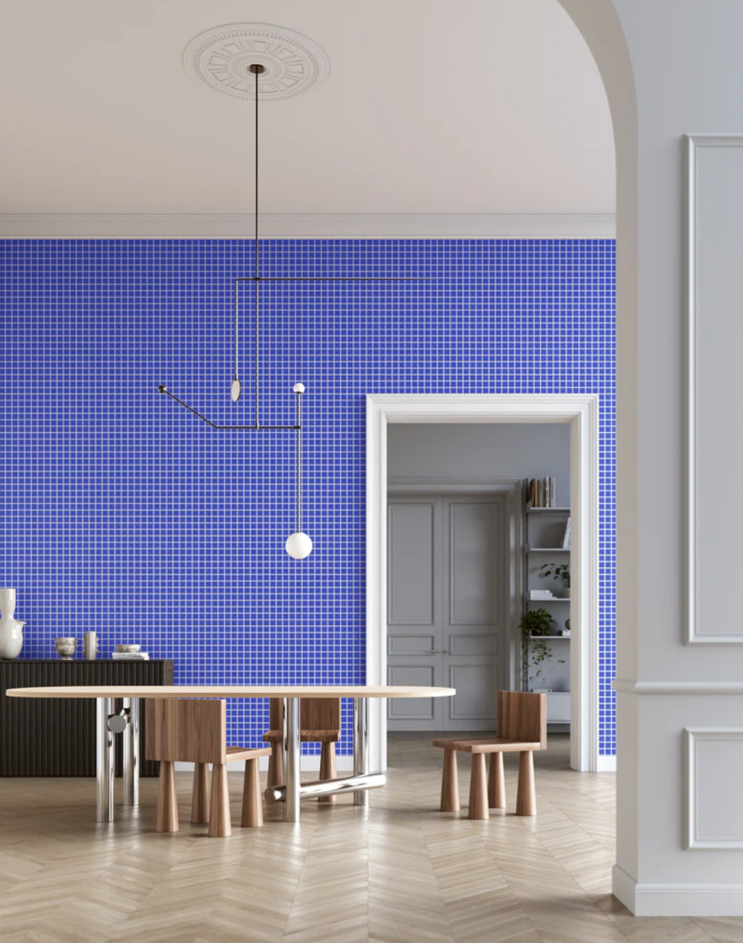 Grid - Small Thin, Line: White | Background: Blue