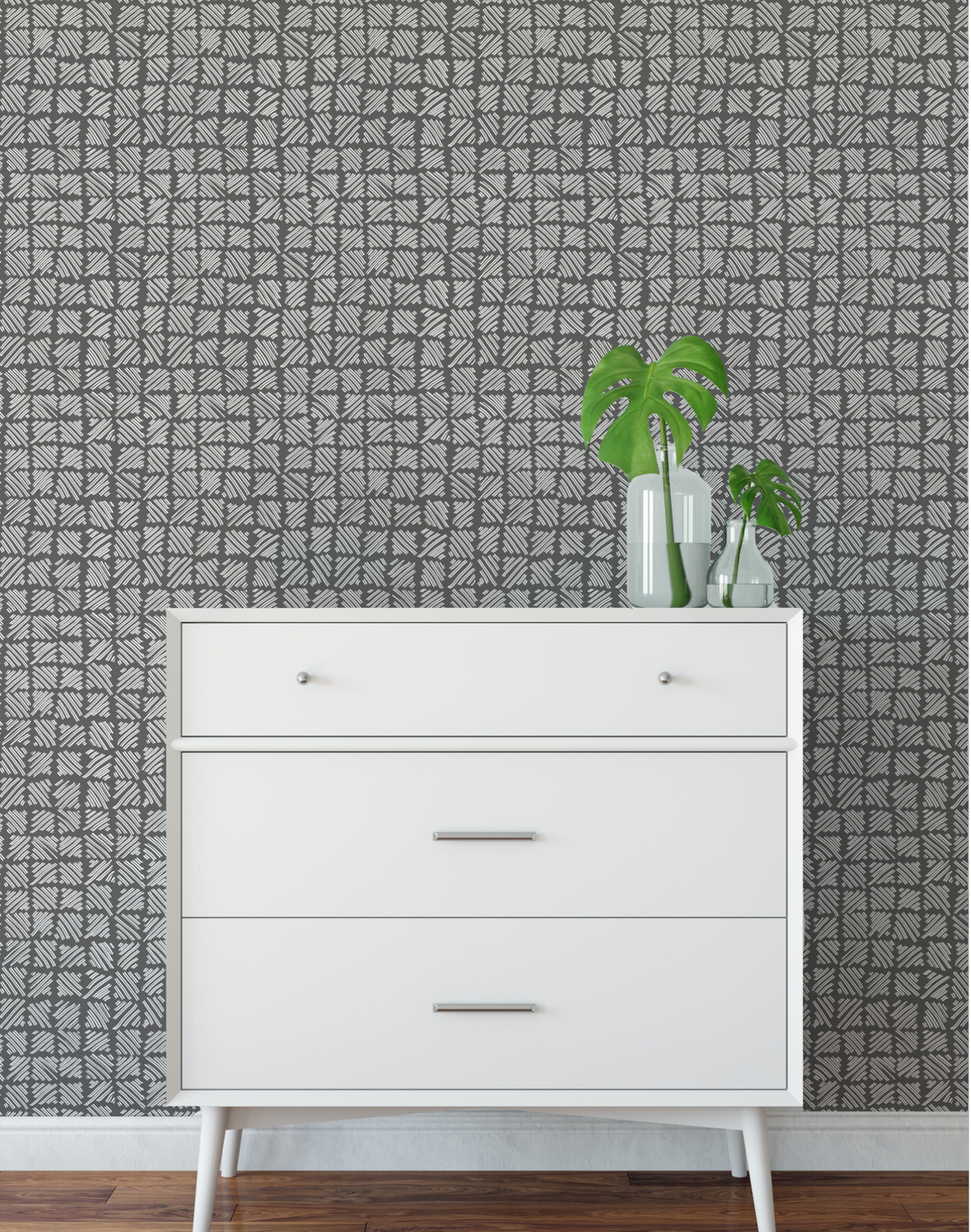 Hatched, White on Grey