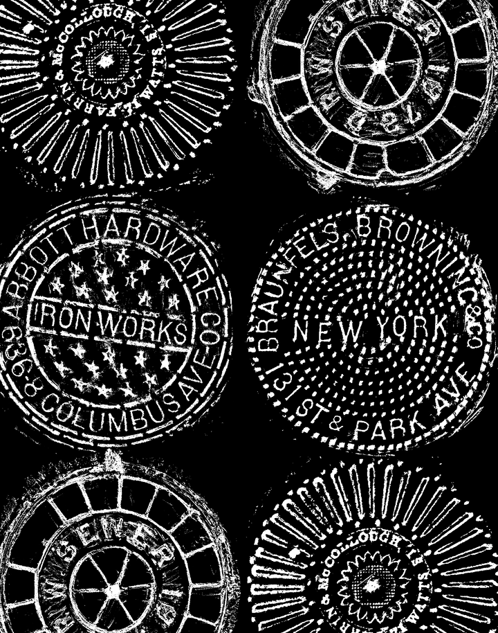 NYC Manhole, White on Black