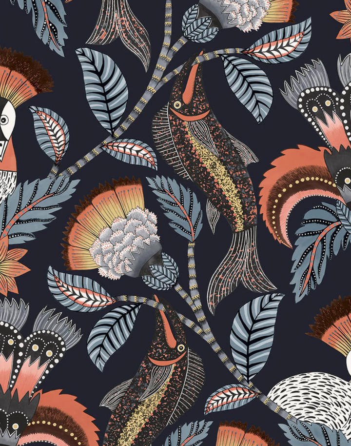 Nene, Terracotta with Cerulean Blue & Heath Grey on Midnight 119/8038
