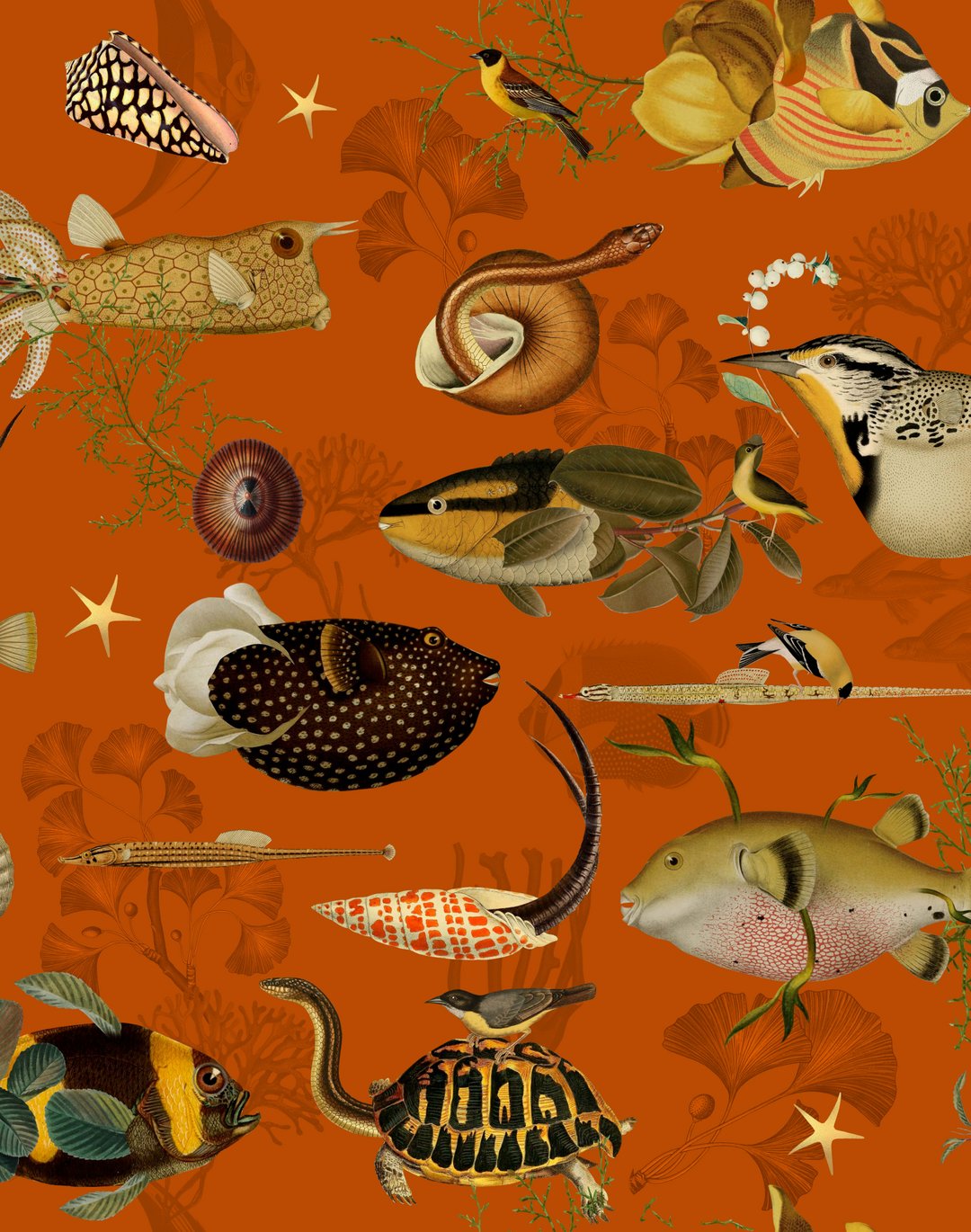 Orange Fishes Wallfabric