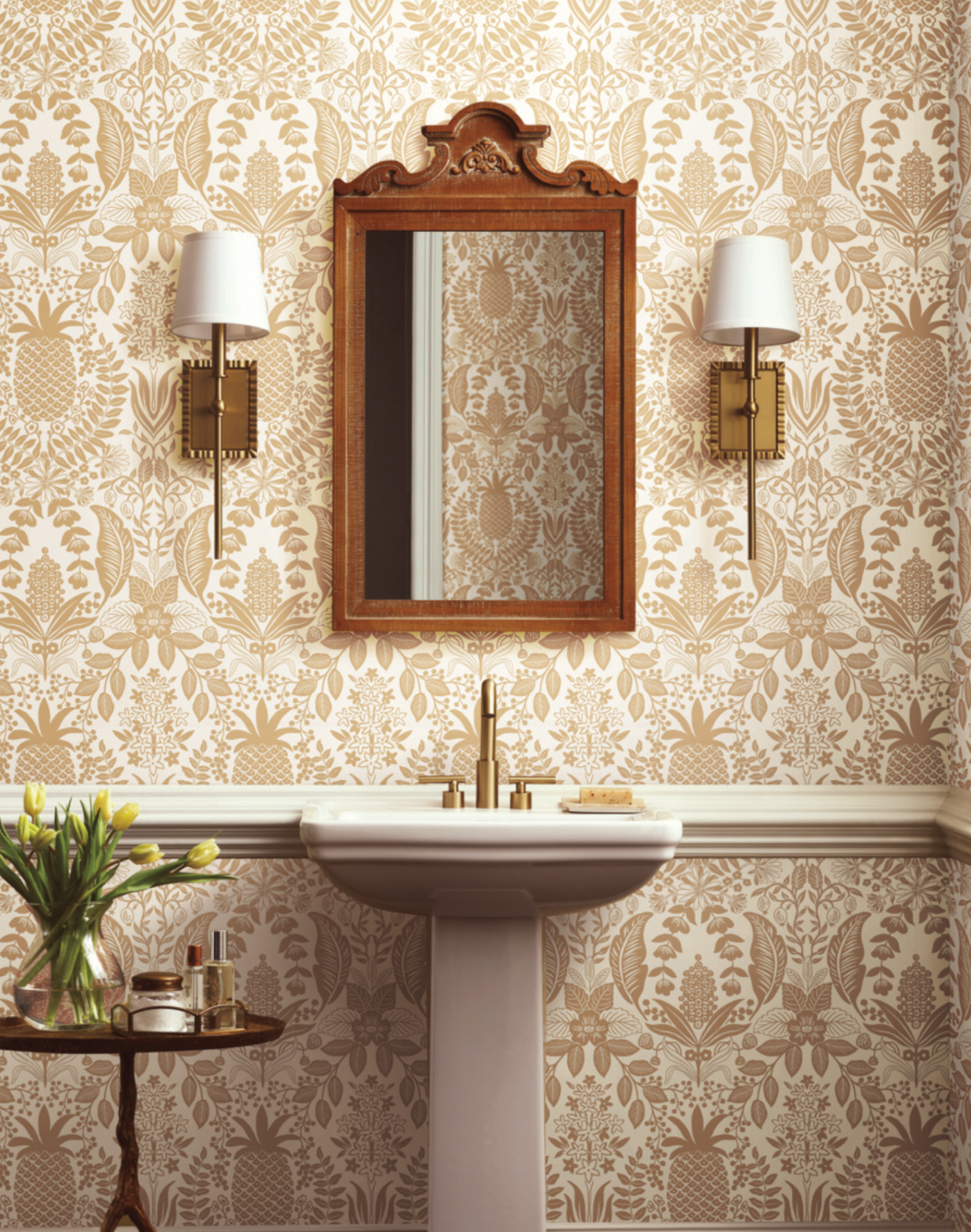 Pineapple Damask White & Metallic Gold RF7482