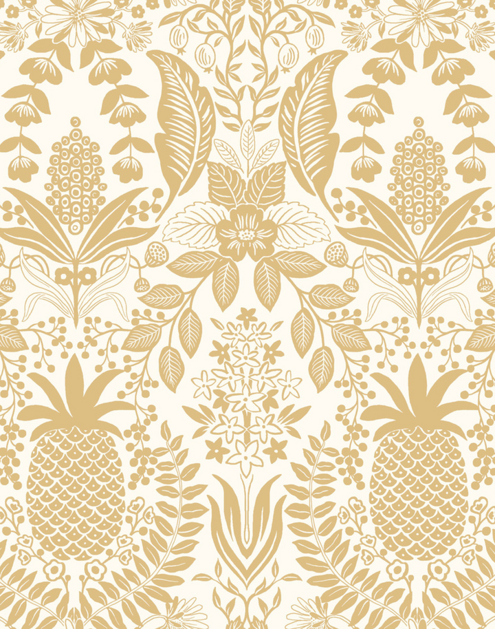 Pineapple Damask White & Metallic Gold RF7482