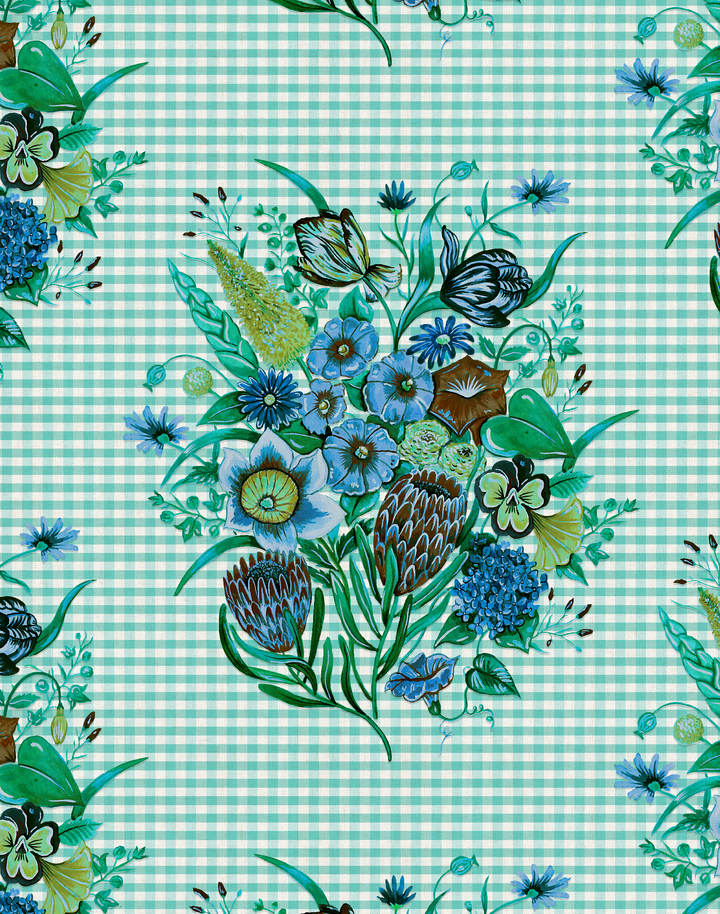 Posy, Aqua-Blue Gingham