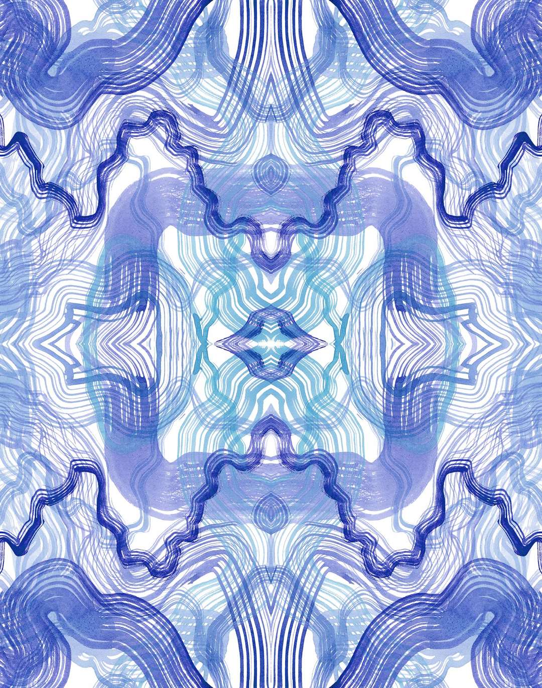 Wave, Ultramarine - Linen Fabric