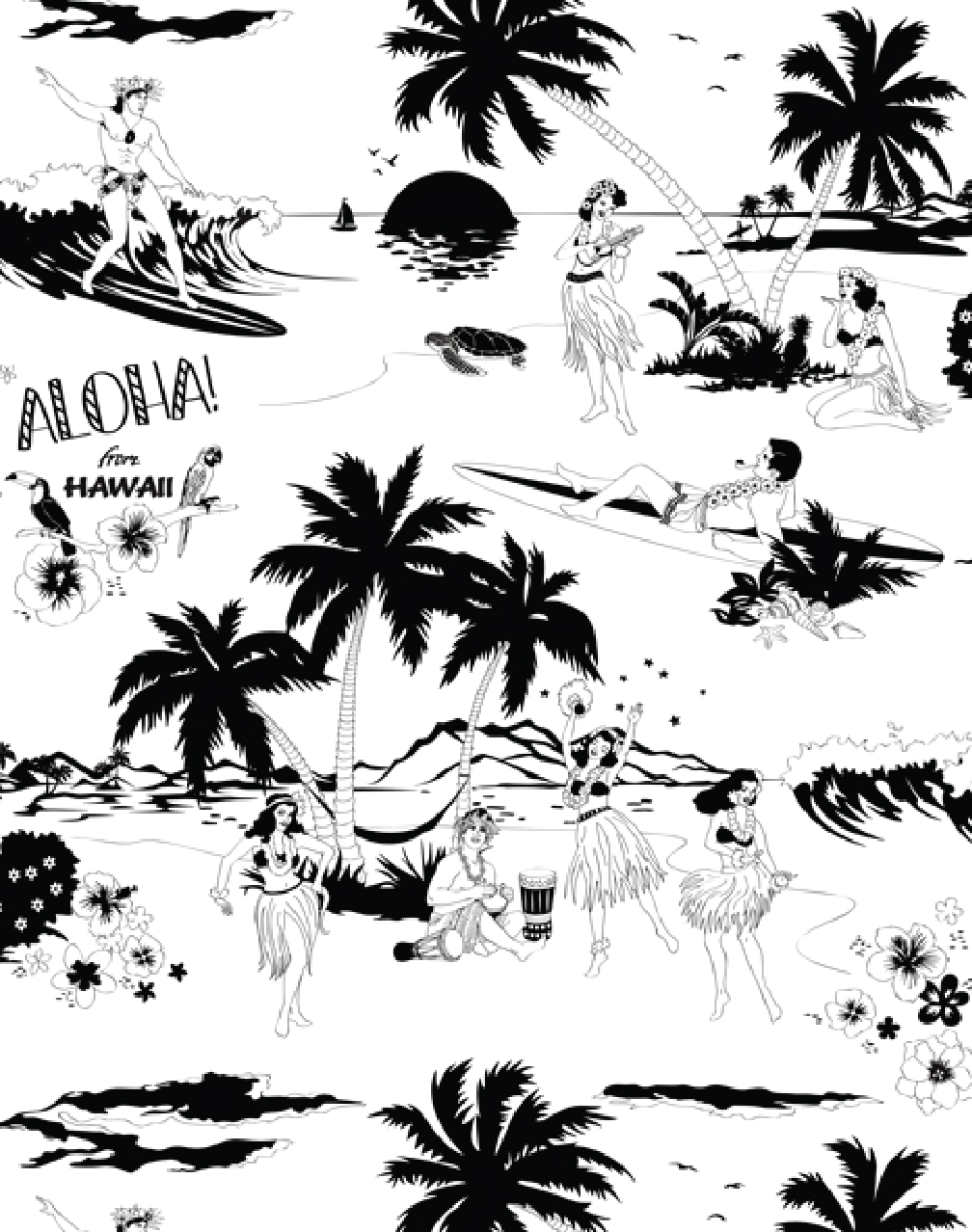 Aloha! Wallpaper Black & White