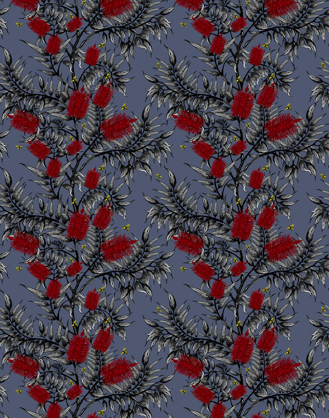 Bees in the Bottlebrush, Red Flowers on Bruce