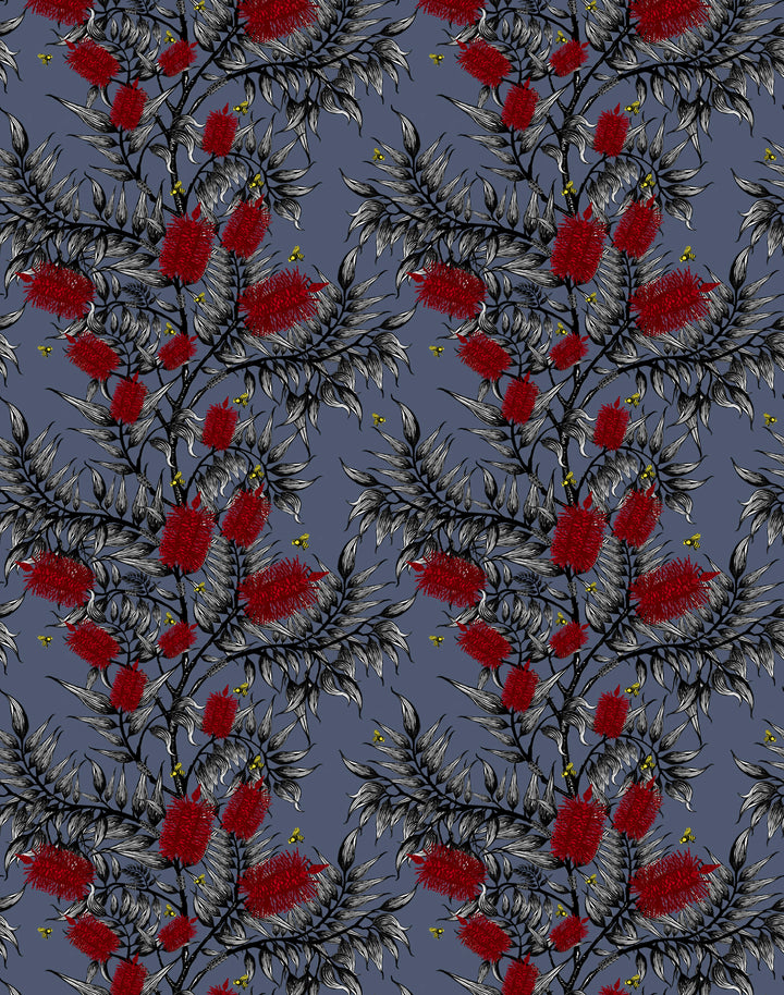 Bees in the Bottlebrush, Red Flowers on Bruce