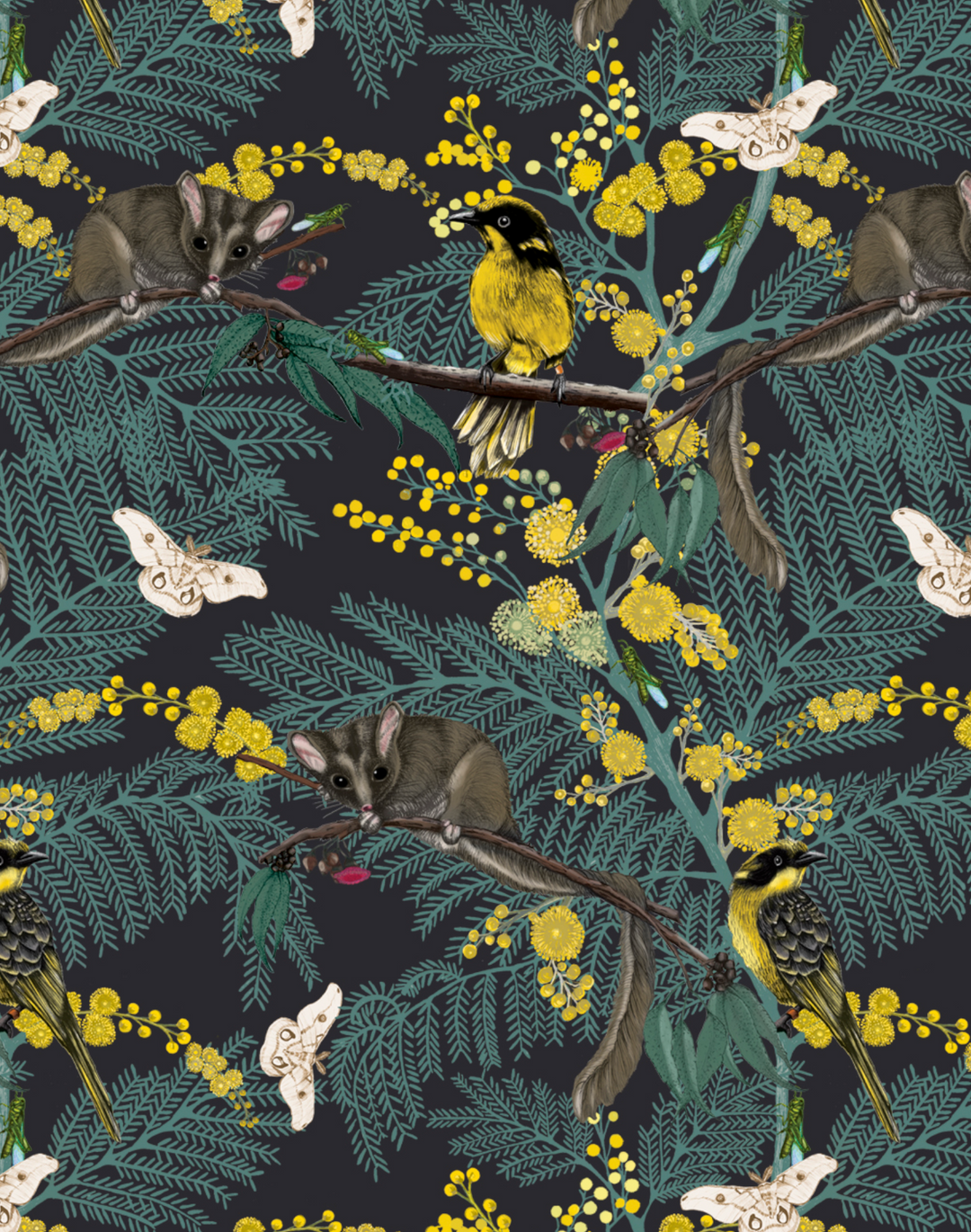Leadbeater Forest, Yellow on Dark Grey
