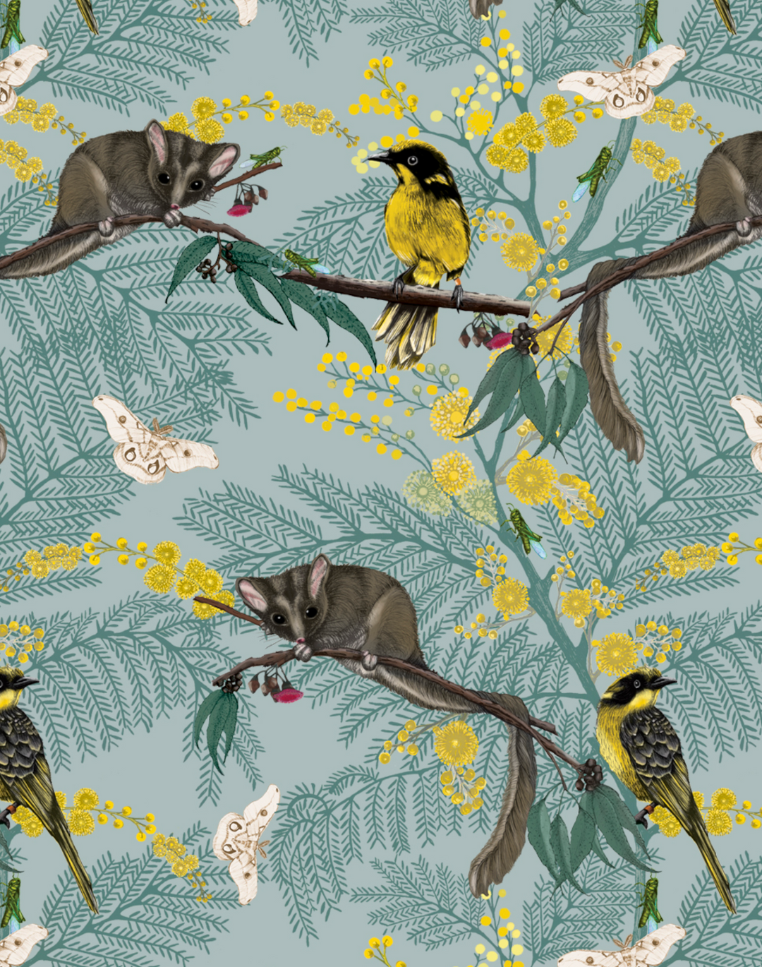 Leadbeater Forest, Yellow on Duck Egg Blue