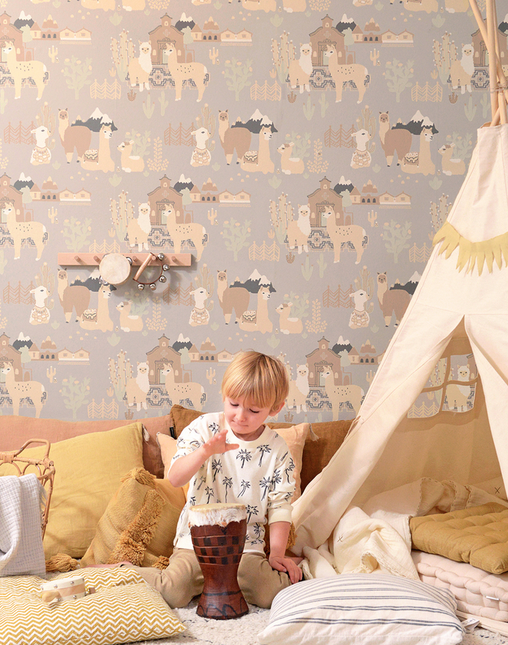 Llama Village, Soft Grey 143-01