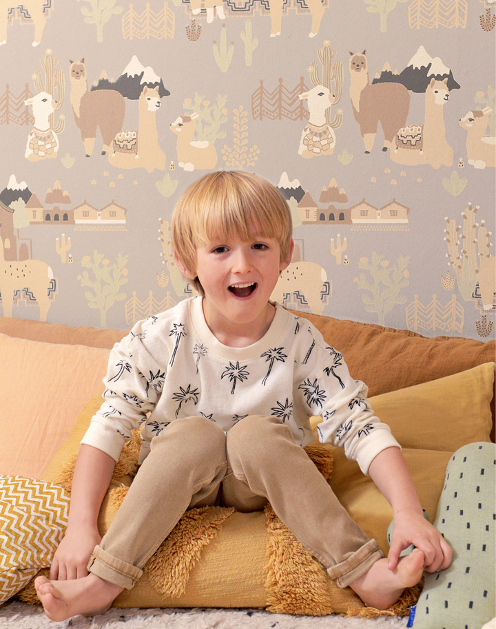 Llama Village, Soft Grey 143-01