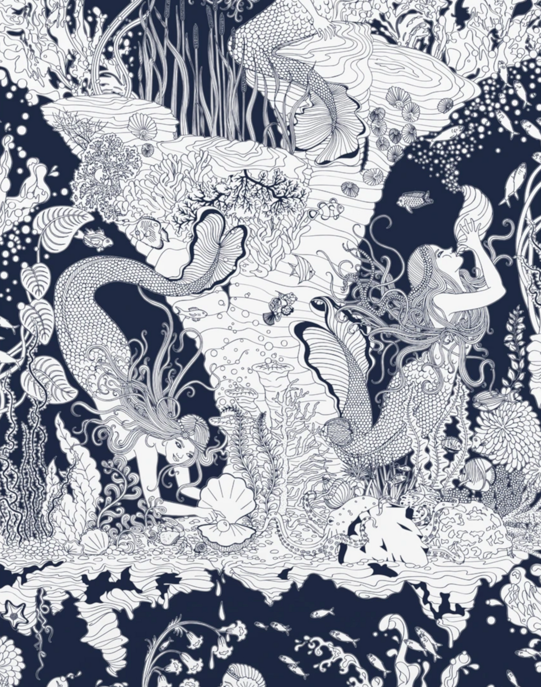 Mermaids Wallpaper, Navy