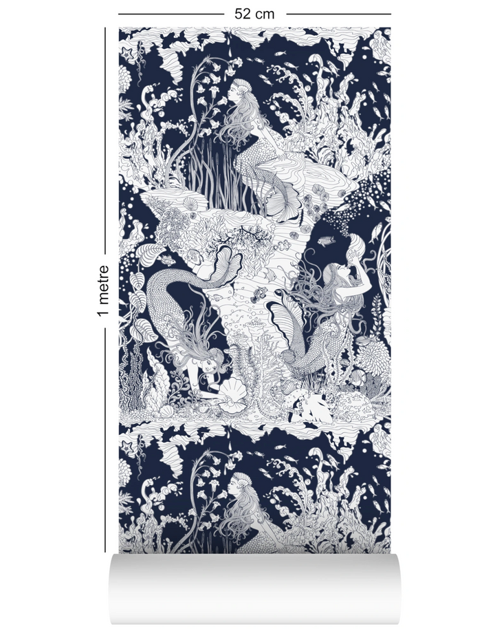 Mermaids Wallpaper, Navy