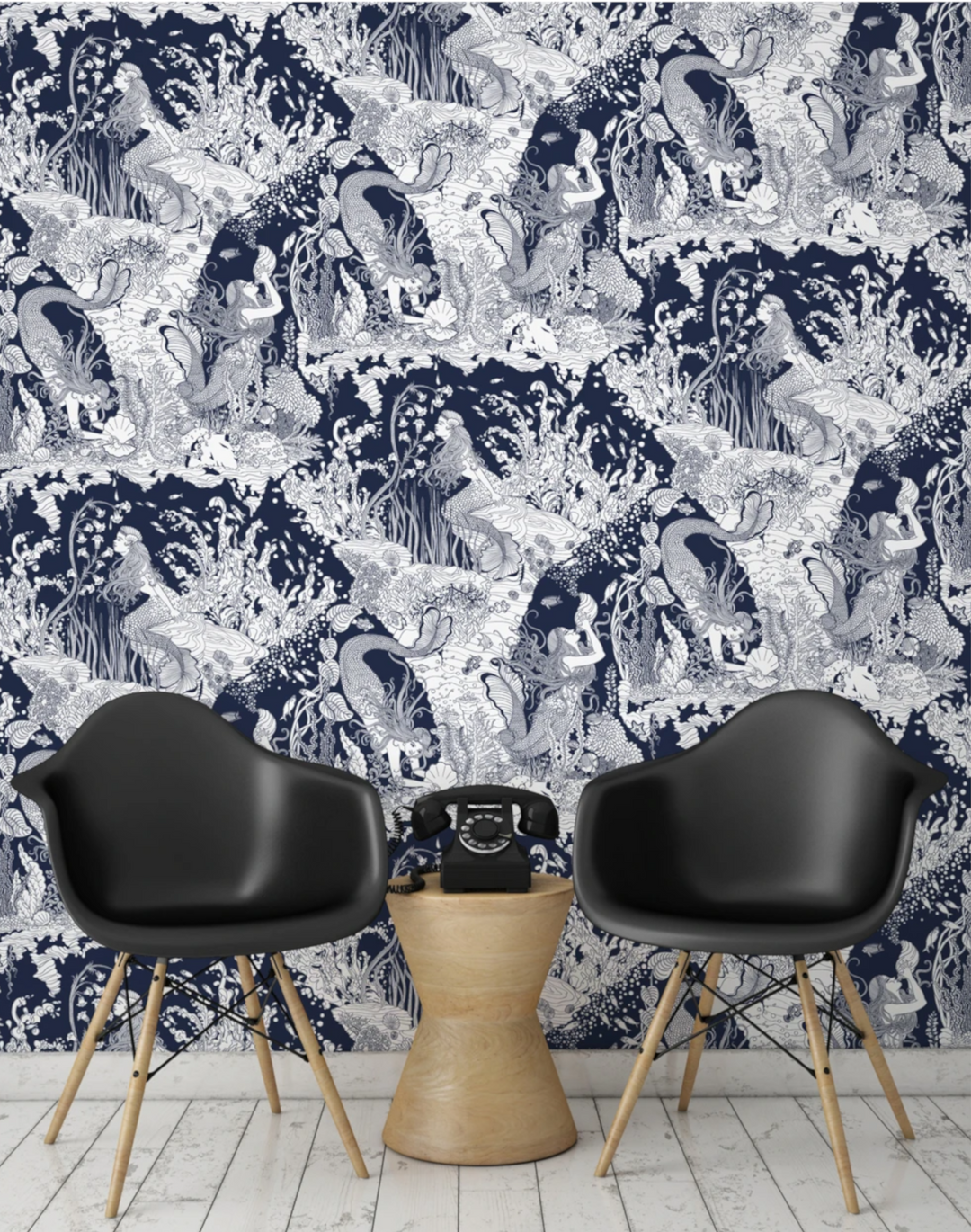 Mermaids Wallpaper, Navy