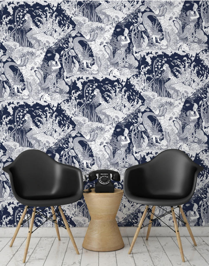 Mermaids Wallpaper, Navy
