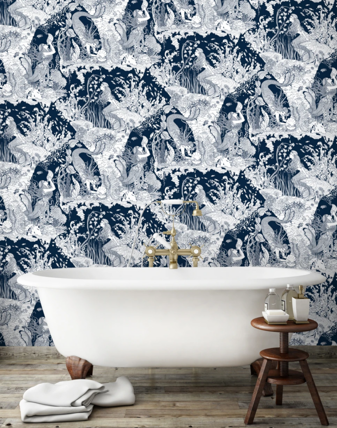 Mermaids Wallpaper, Navy