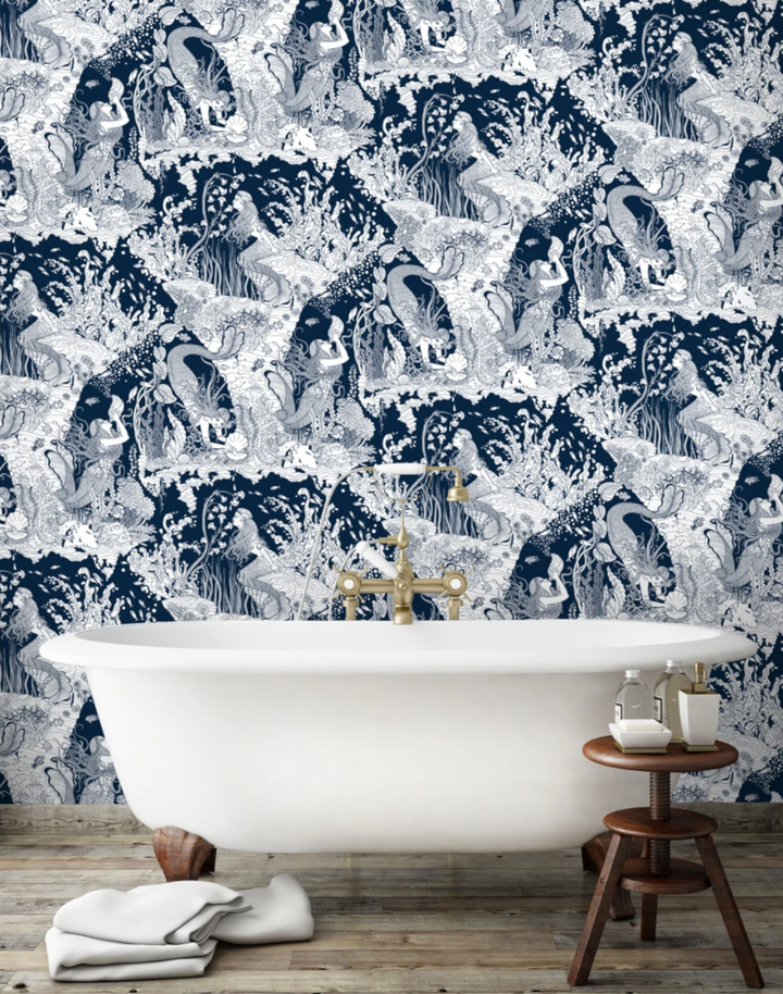 Mermaids Wallpaper, Navy