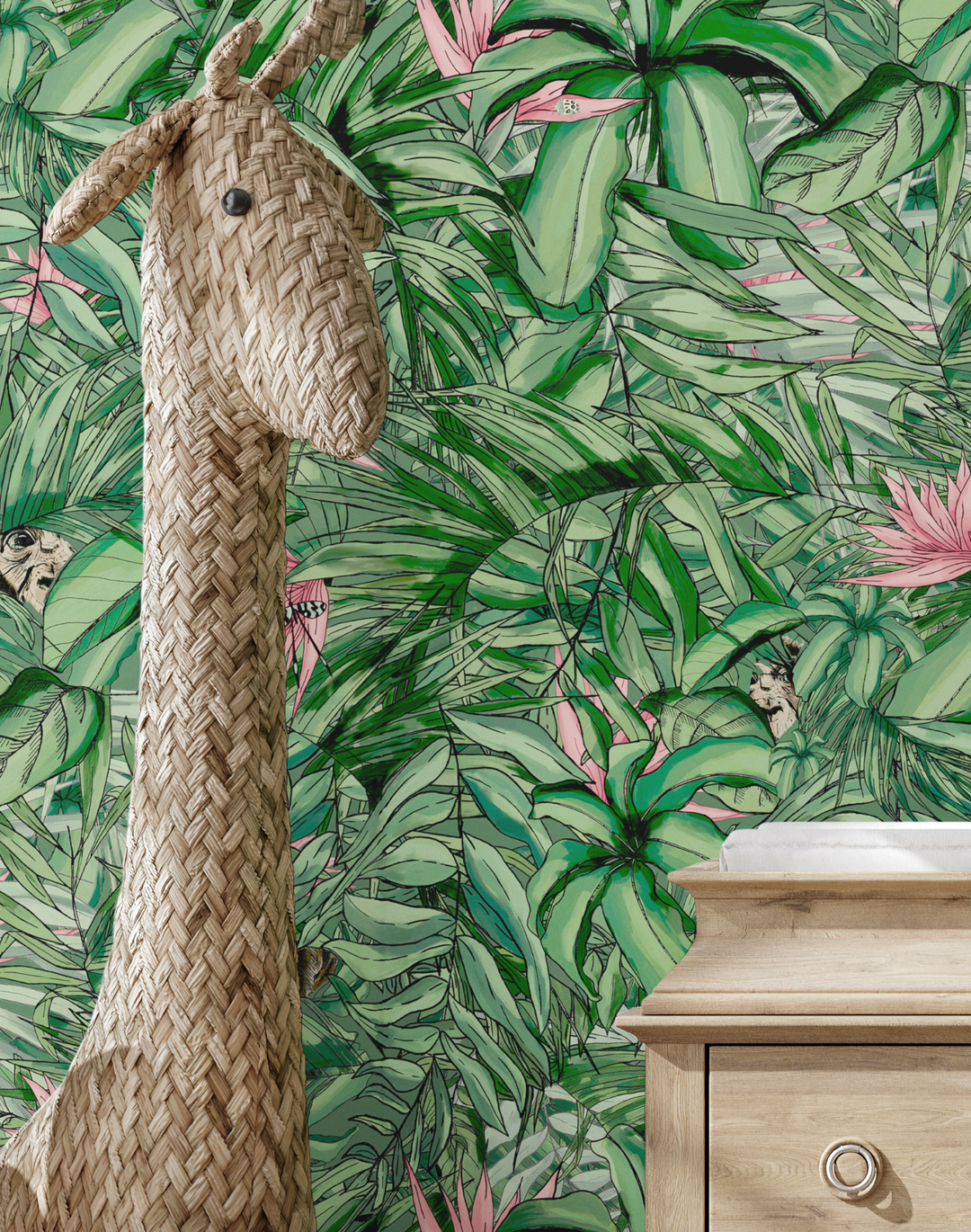 MONKEY FOREST DARK GREEN & PINK