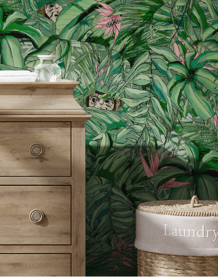 MONKEY FOREST DARK GREEN & PINK