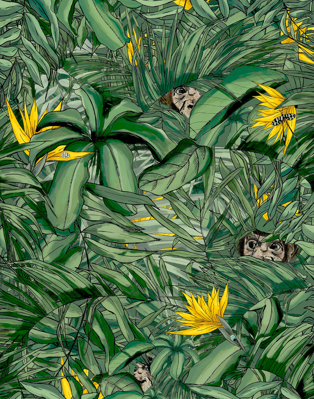 MONKEY FOREST DARK GREEN & YELLOW