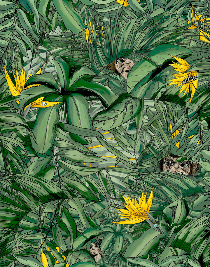 MONKEY FOREST DARK GREEN & YELLOW