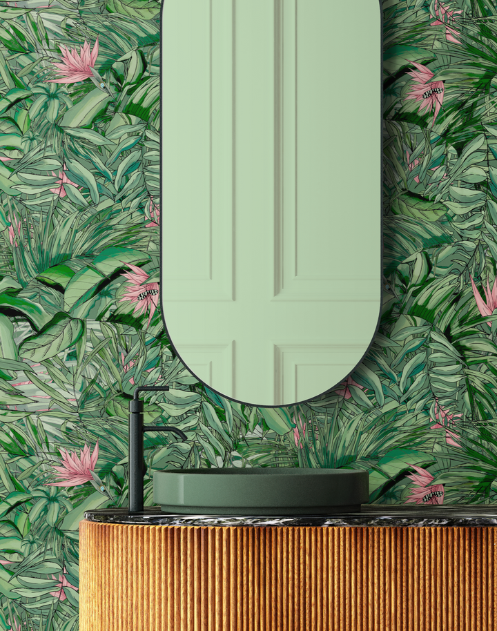 TROPICAL FOREST DARK GREEN & PINK