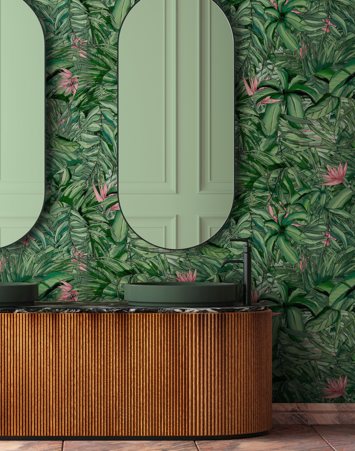 TROPICAL FOREST DARK GREEN & PINK