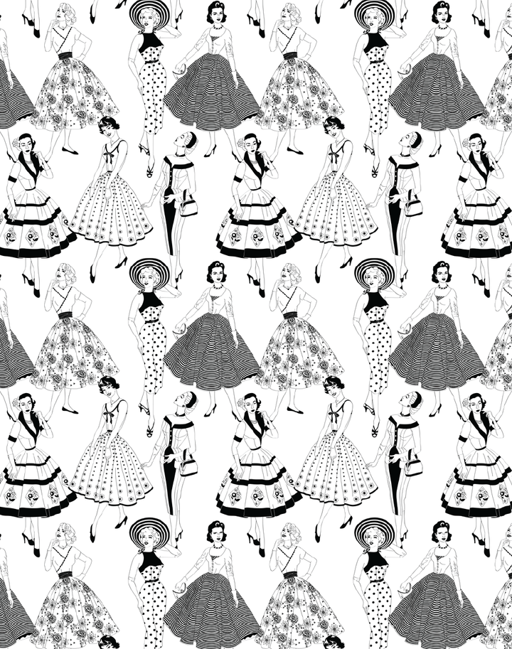 Vintage Dress Wallpaper, Black & White