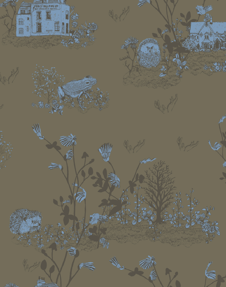 Woodlands Wallpaper in Khaki Blue