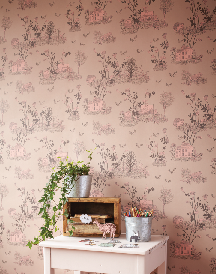 Woodlands Wallpaper in Brown and Pink