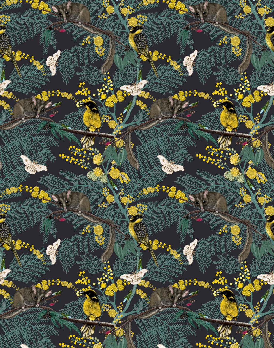 Leadbeater Forest, Yellow on Dark Grey