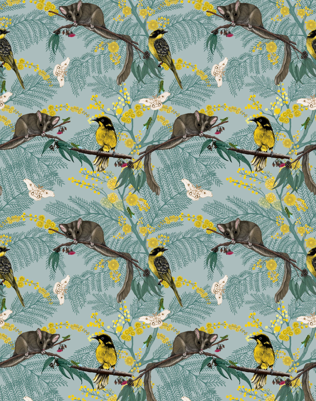 Leadbeater Forest, Yellow on Duck Egg Blue