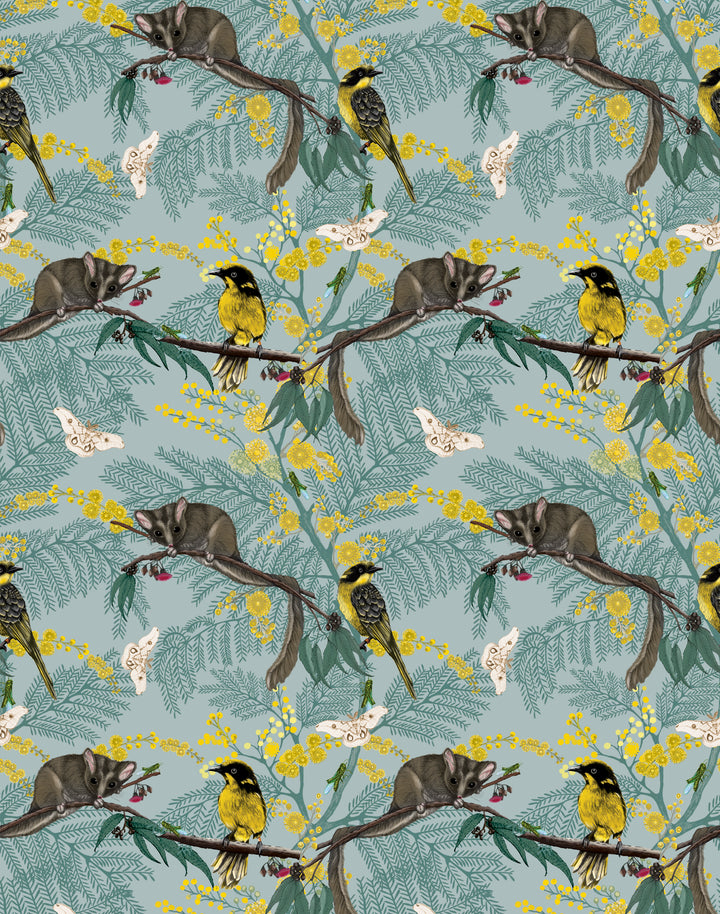 Leadbeater Forest, Yellow on Duck Egg Blue