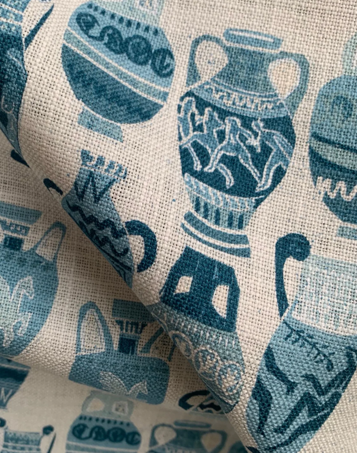 A Muggle of Jugs, Delft Blue - Linen Fabric