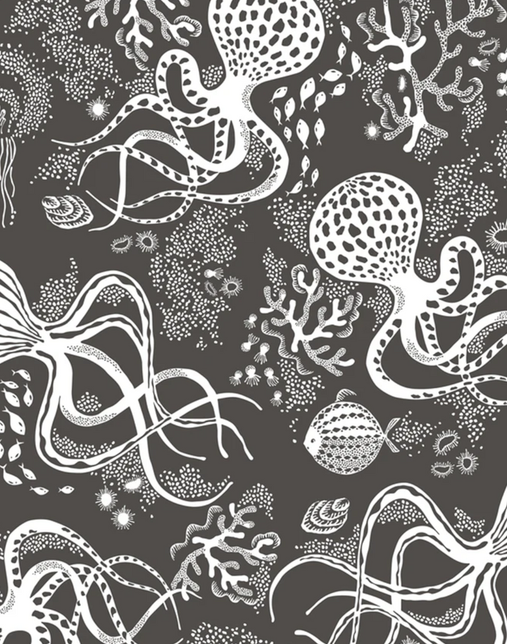 Aquatic Cotton Fabric, Black / White