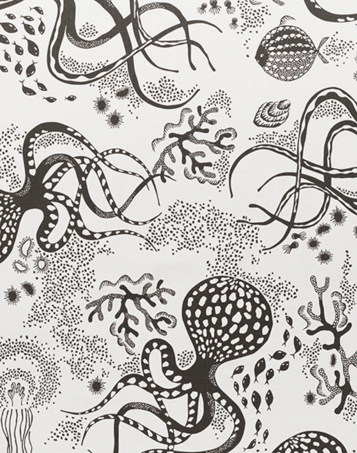 Aquatic Cotton Fabric, White / Black