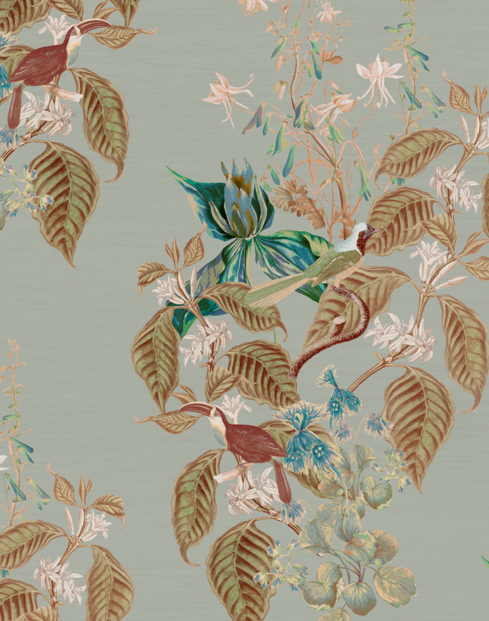 Sanderson Fruit Aviary Wallpaper - 216311 - Sage / Neutral