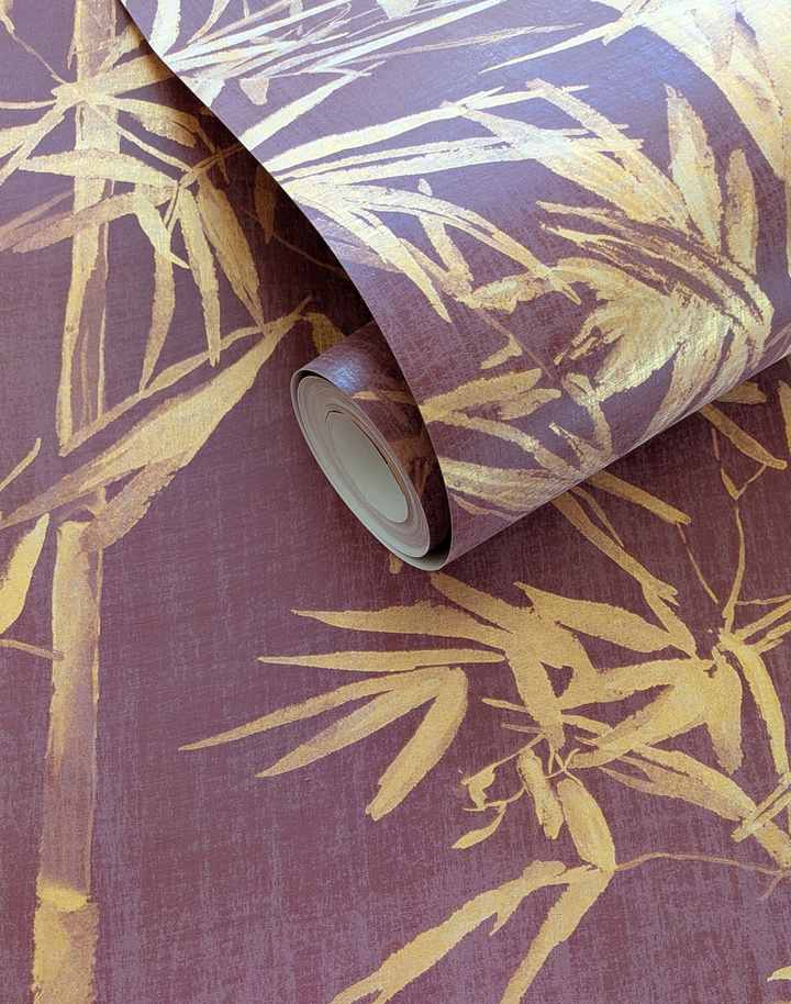 Bamboo Mural, Gold/Burgundy