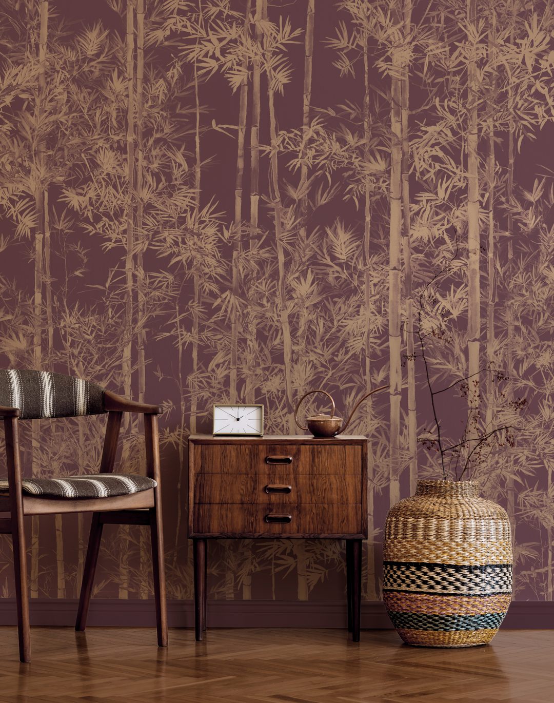 Bamboo Mural, Gold/Burgundy