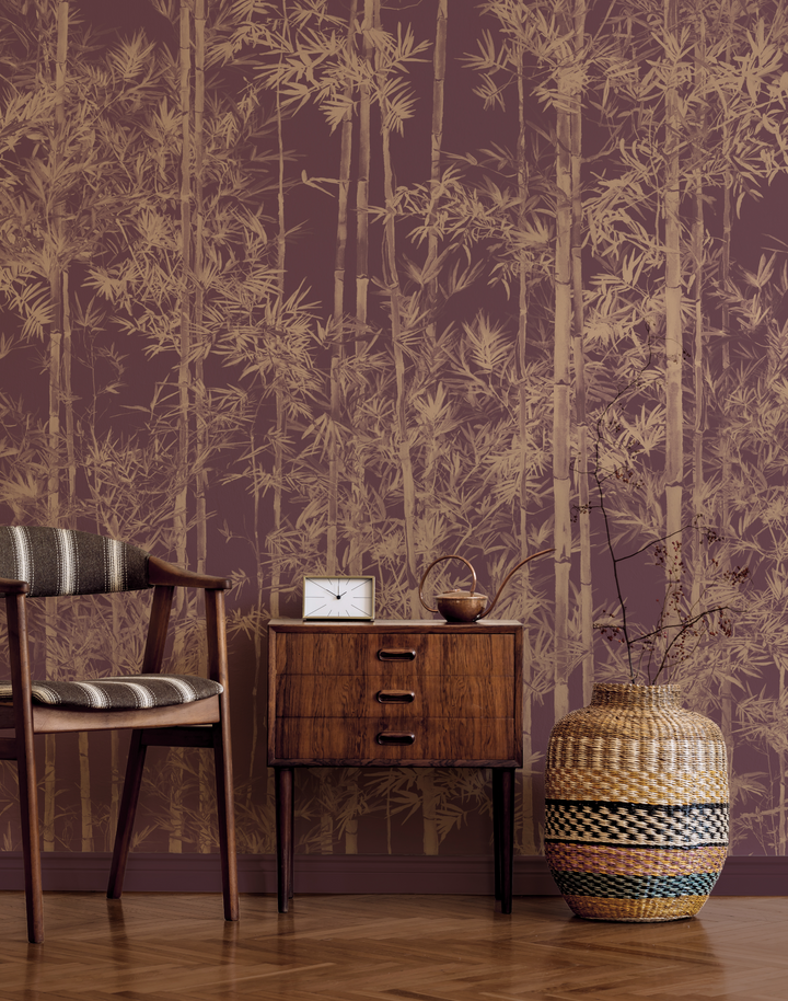 Bamboo Mural, Gold/Burgundy