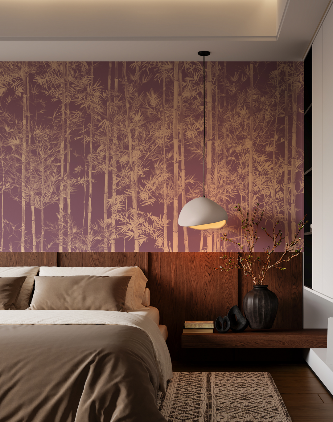 Bamboo Mural, Gold/Burgundy