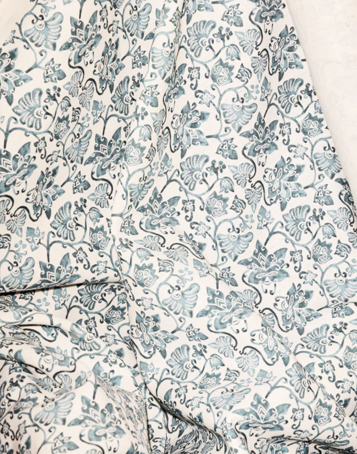 Batik Floral Fabric, Slate Blue